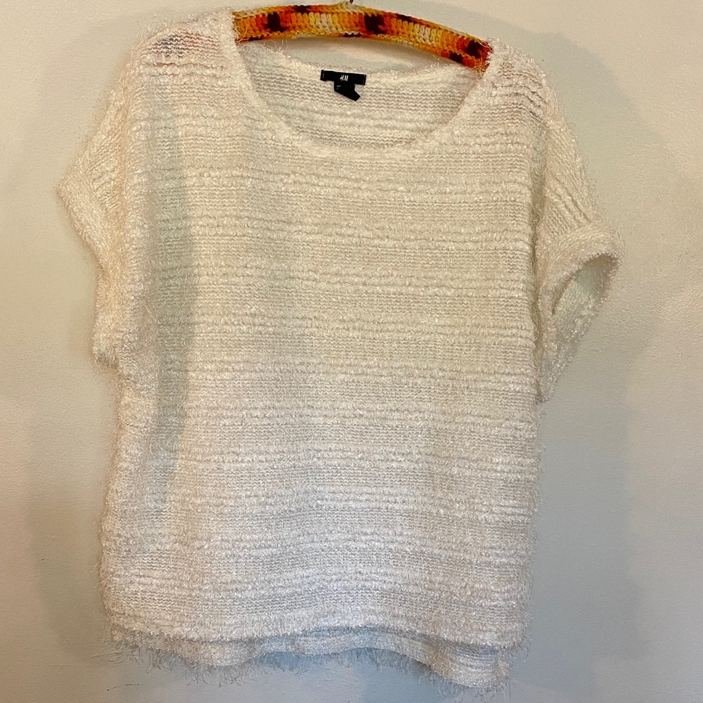 H&M Cream Textured Short-Sleeve Knit Top